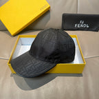 Fendi monogram baseball cap, dark fabric with curved brim and top seam detail.
