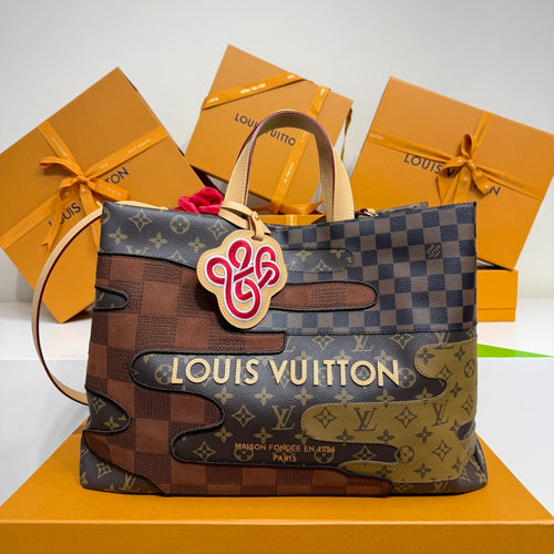 Louis Vuitton tote bag with patchwork panels and top handles