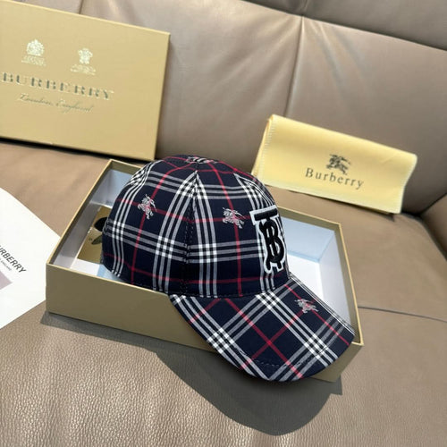 Burberry plaid baseball cap, curved brim, TB emblem front