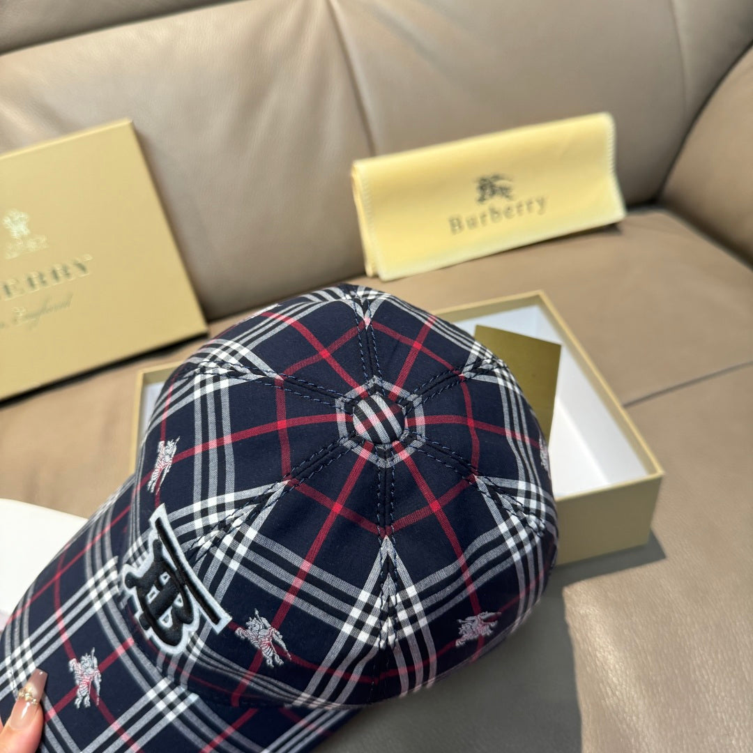 Burberry plaid baseball cap back with diamond patch and button