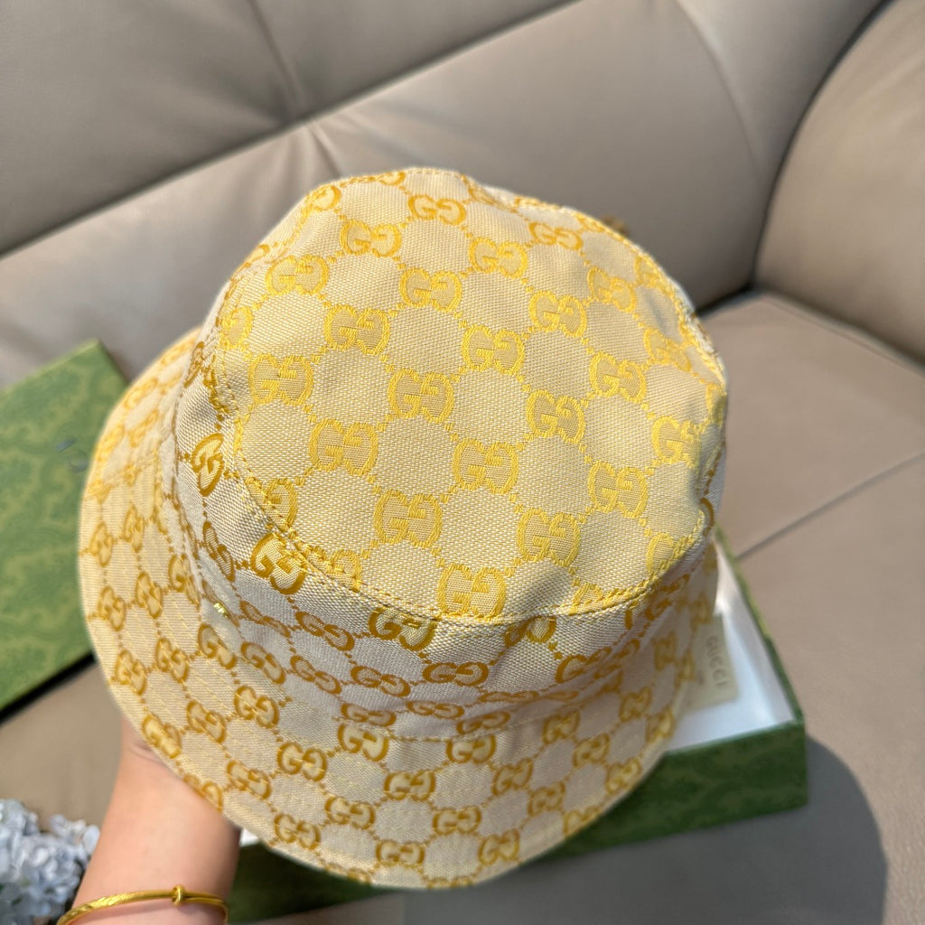 Gucci yellow GG monogram bucket hat back view