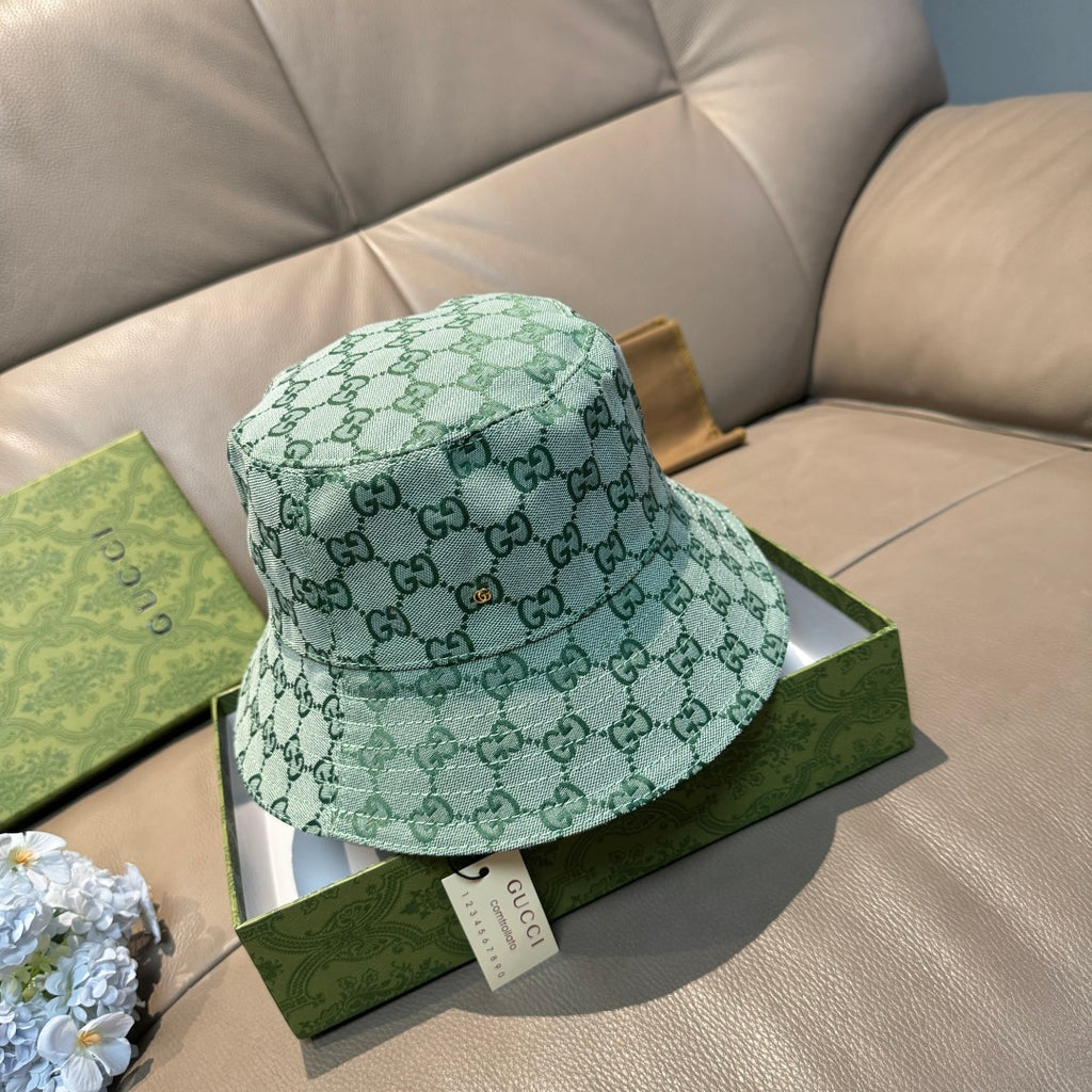 Gucci GG monogram bucket hat in green canvas with stitched brim