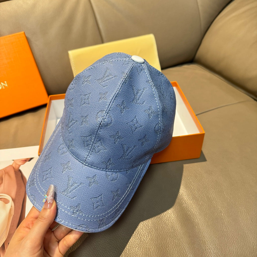Louis Vuitton monogram baseball cap, light blue with small round top button