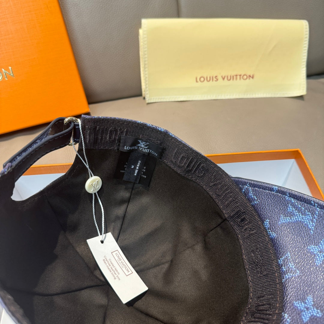 Louis Vuitton baseball cap, dark navy monogram with adjustable strap and tags