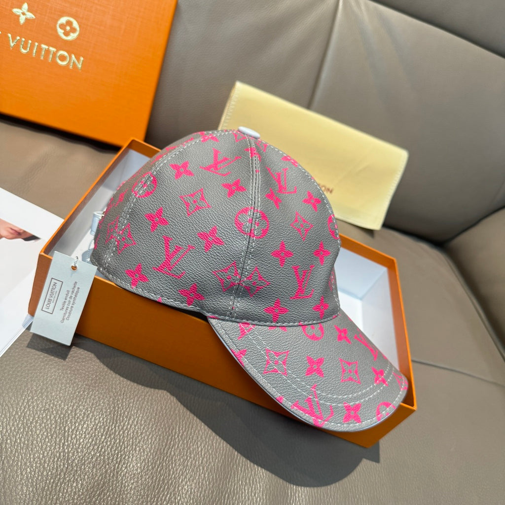 Louis Vuitton baseball cap, gray with pink monogram, side view