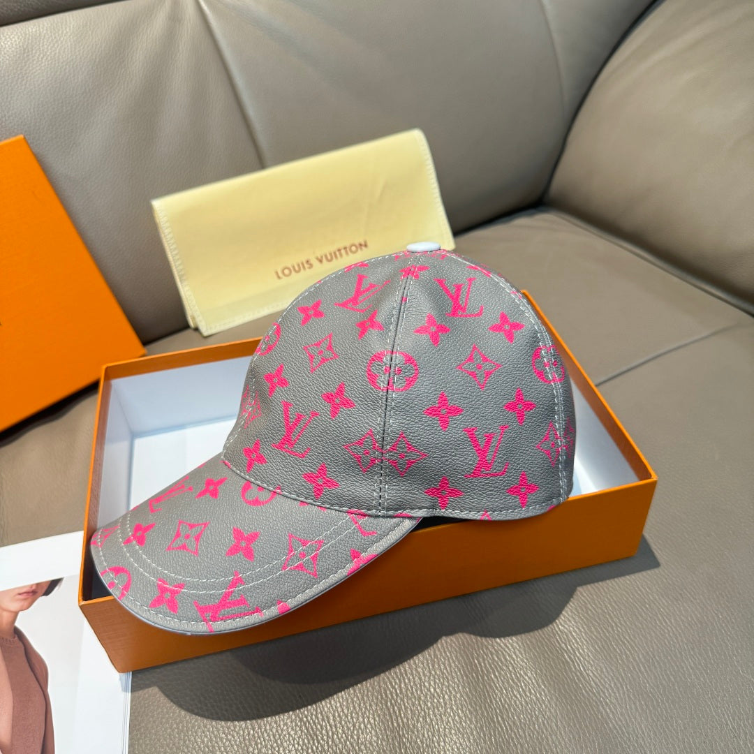 Louis Vuitton baseball cap, pink monogram on gray with curved brim