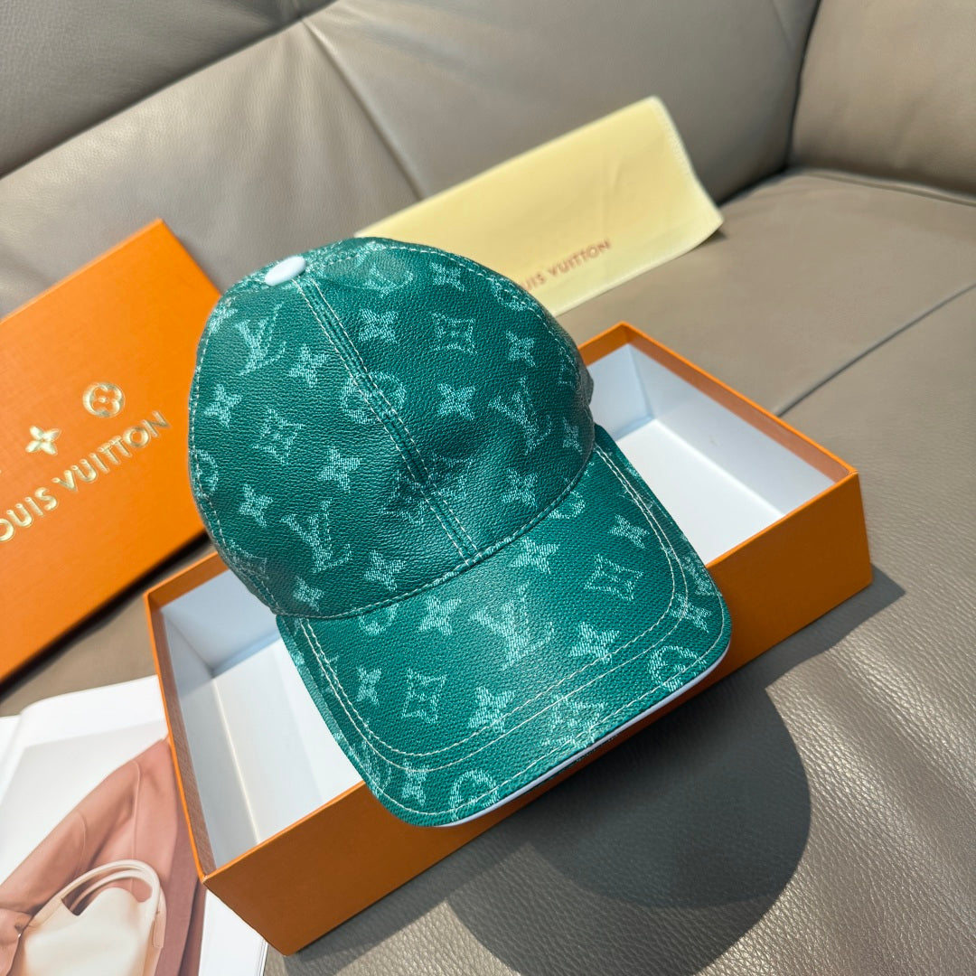 Louis Vuitton green monogram baseball cap with curved brim