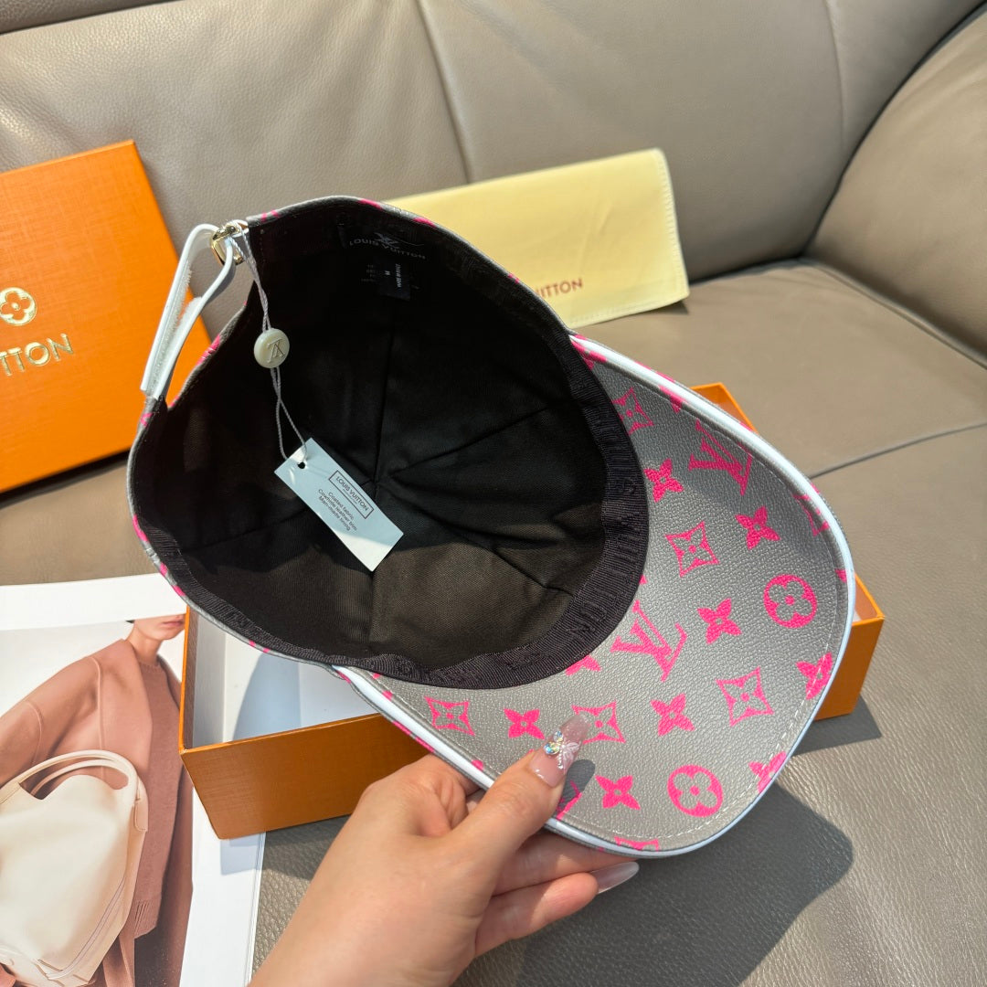 Louis Vuitton baseball cap, inside view with black lining and gray-pink exterior