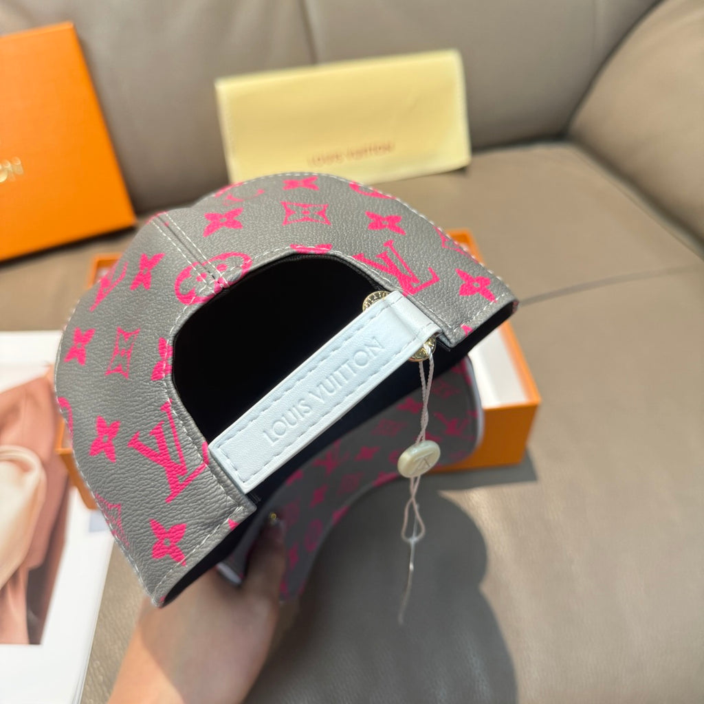Louis Vuitton baseball cap, inside view with black interior and gray-pink exterior