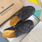 Louis Vuitton patterned sandals, pair with yellow insoles and adjustable side straps and buckles