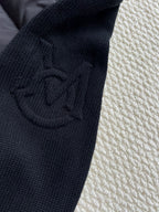 Moncler knit logo patch on jacket sleeve cuff, dark navy