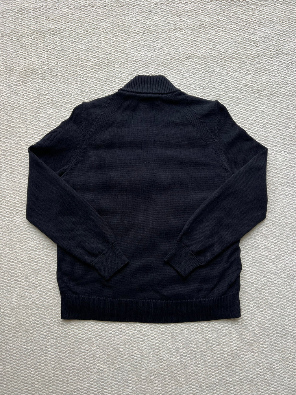 Moncler long puffer jacket, knit stand collar and long sleeves, dark navy