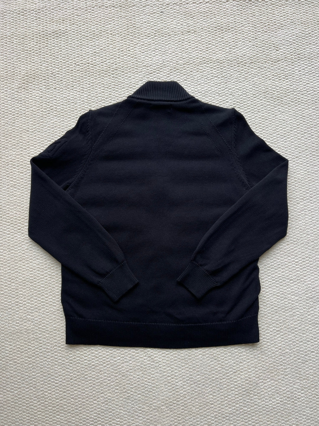 Moncler long puffer jacket, knit stand collar and long sleeves, dark navy