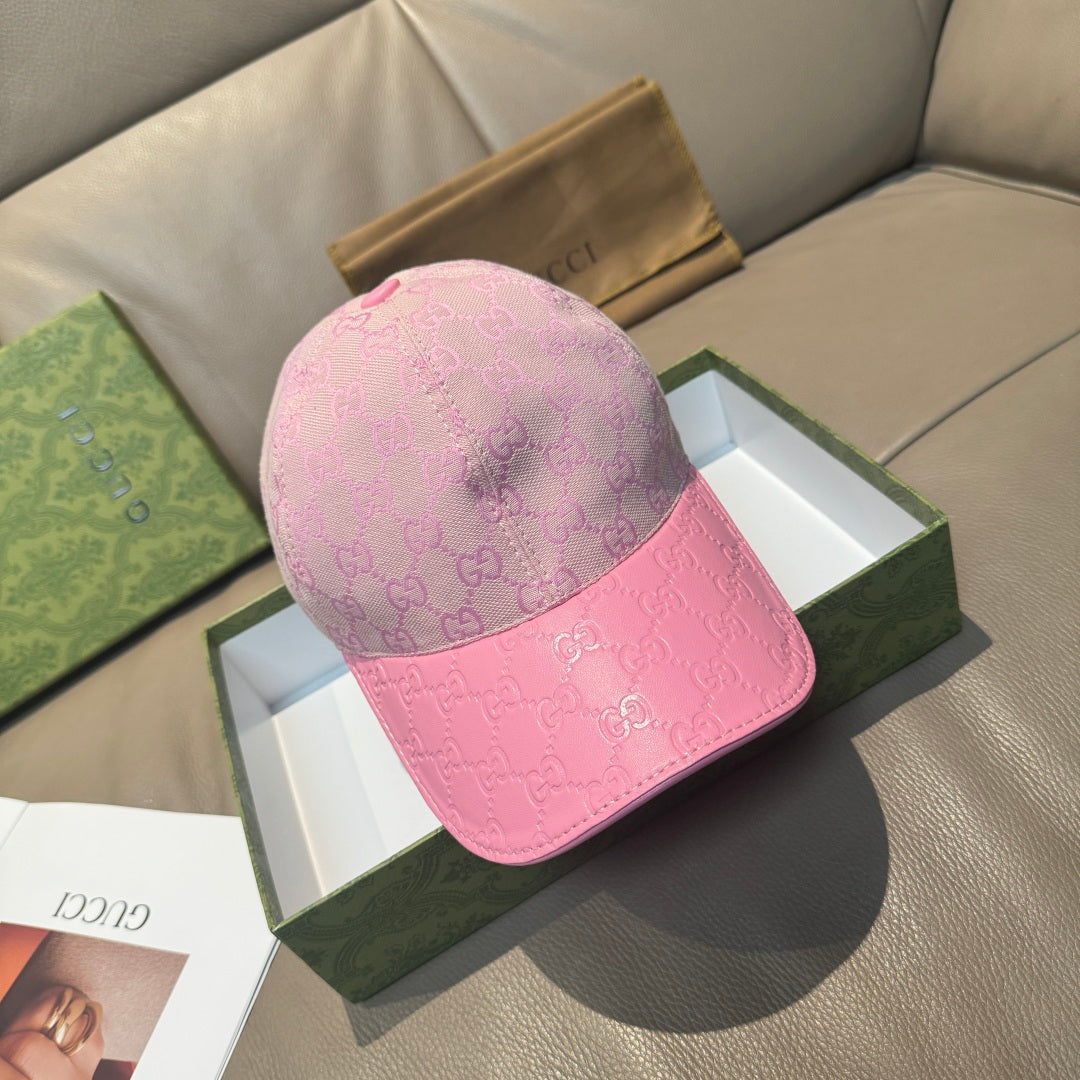 Gucci cap in pink with allover GG logo pattern and pink leather-look brim