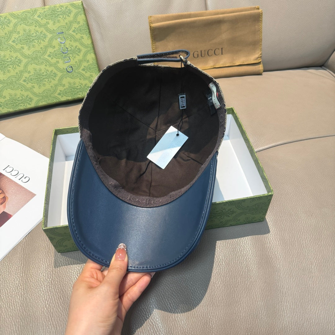 Gucci baseball cap interior with dark lining and adjustable strap, inside view