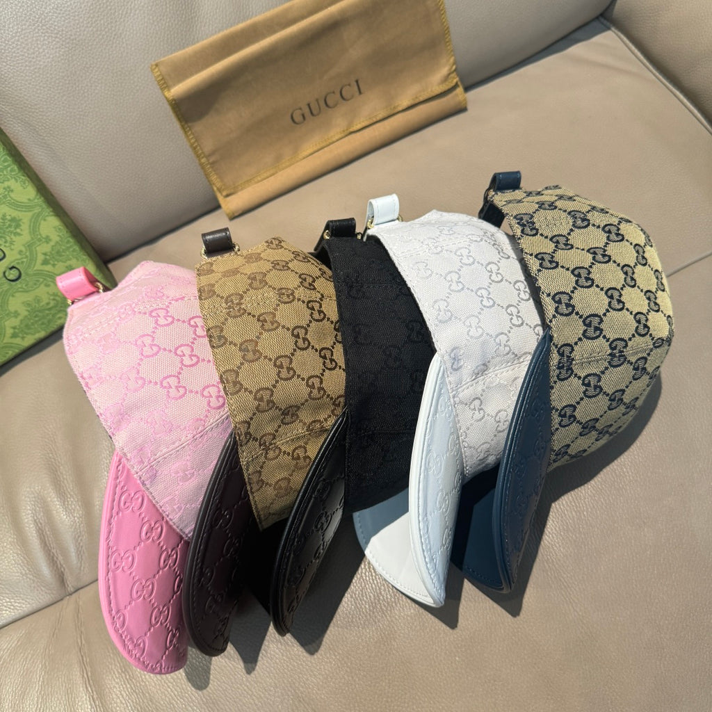 Multi-color GG monogram baseball cap set: pink, tan, black, white, and navy tones
