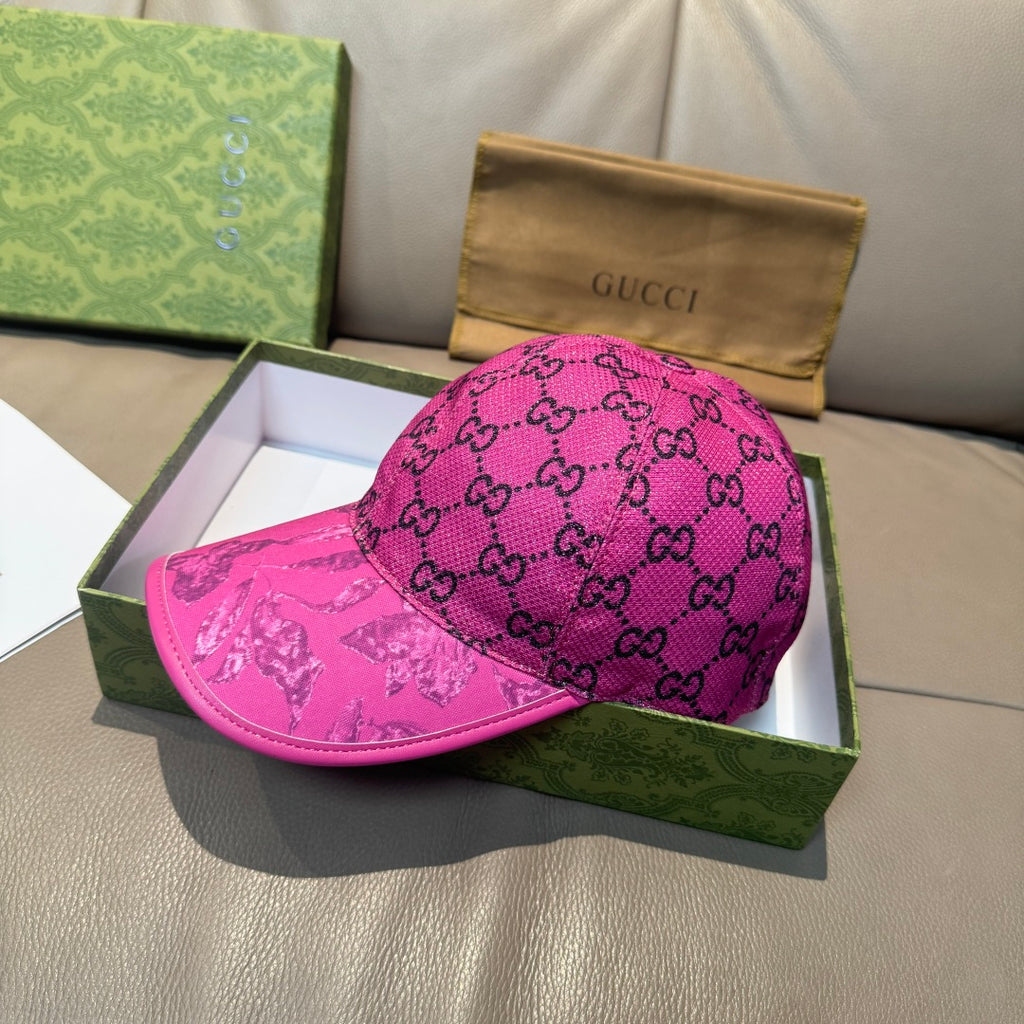 Gucci GG monogram cap in bright pink with embossed front panel and curved brim