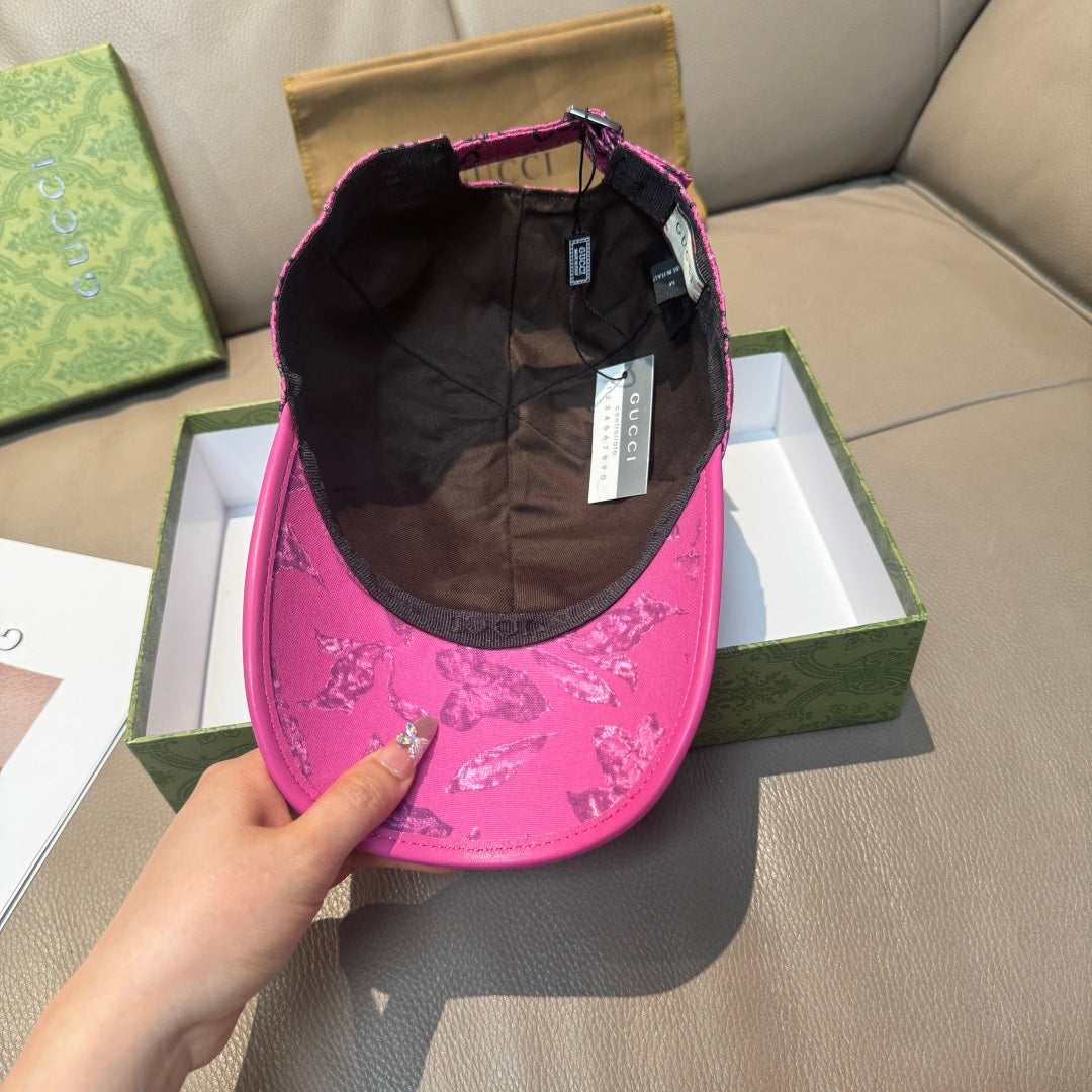 Gucci pink cap underside with adjustable strap and interior black lining
