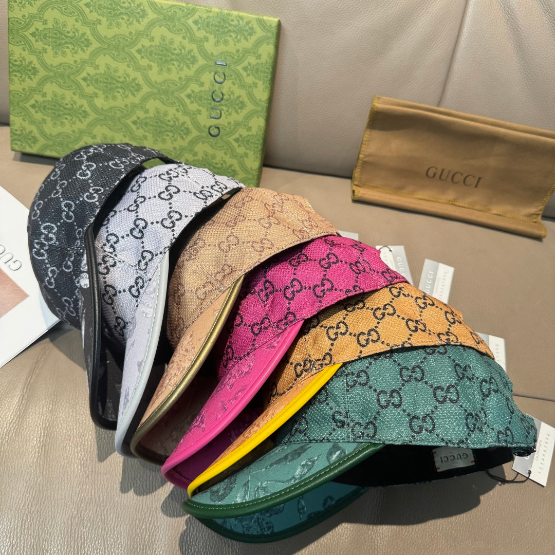 Gucci baseball caps assorted colors: beige, black, pink, orange, and green with GG prints