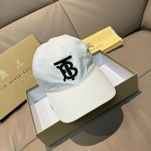 White baseball cap with black TB logo at the front panel