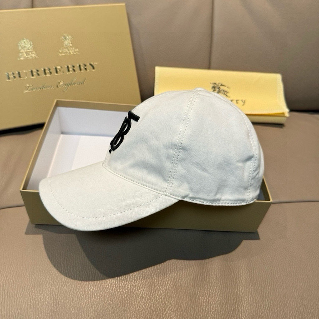 White baseball cap with black TB logo on the front side