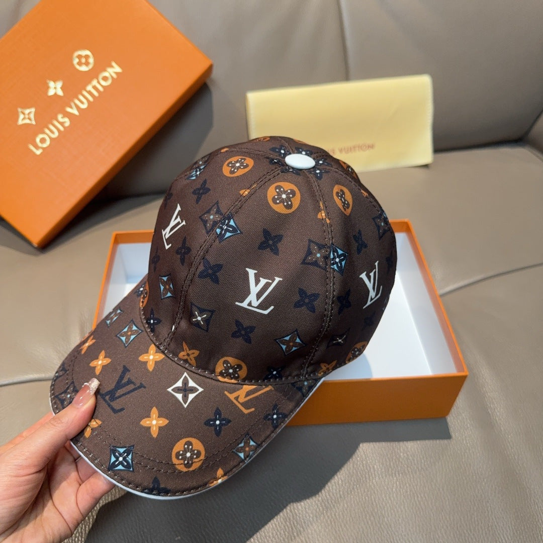 Dark brown Louis Vuitton monogram baseball cap with allover pattern and curved brim