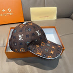 Dark brown Louis Vuitton monogram baseball cap, allover pattern with side and front view