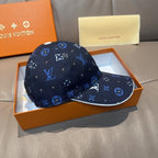 Louis Vuitton navy cap with blue and white monogram print, curved brim