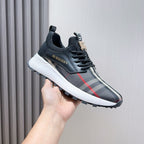 Dark lace-up sneaker with BURBERRY logo and check stripe, white sole