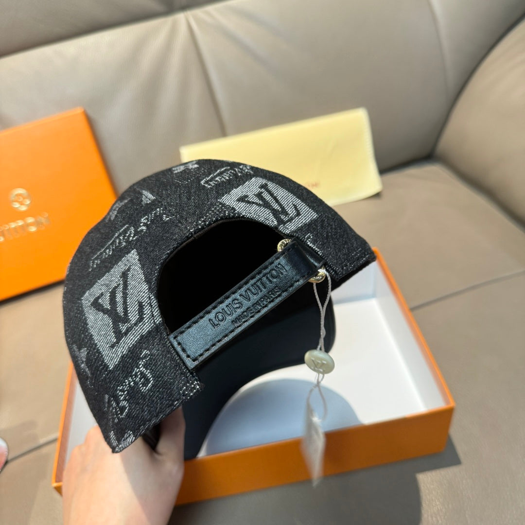 Louis Vuitton baseball cap back view with adjustable strap and woven logo patch