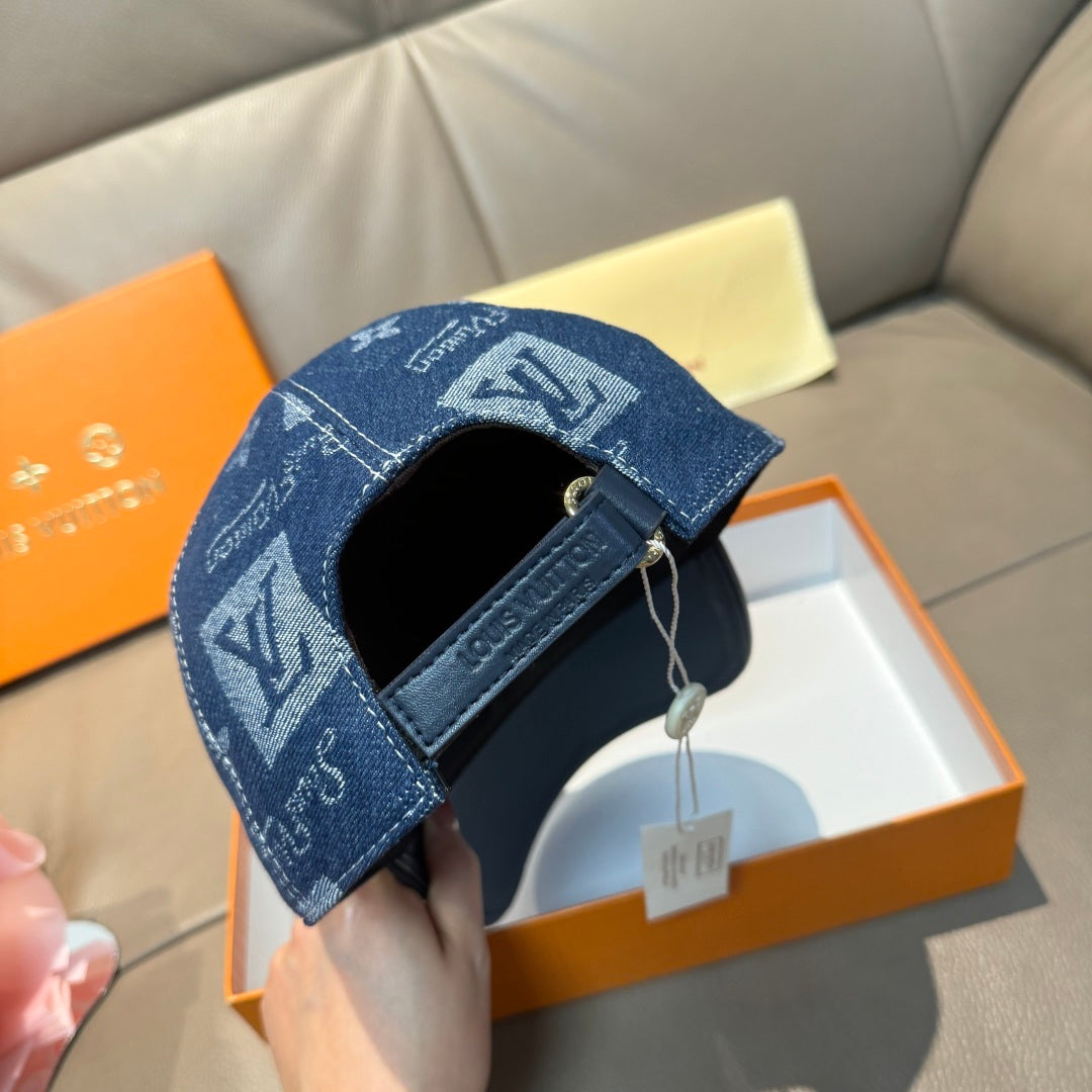 Louis Vuitton monogram cap interior view, adjustable strap with hanging tag