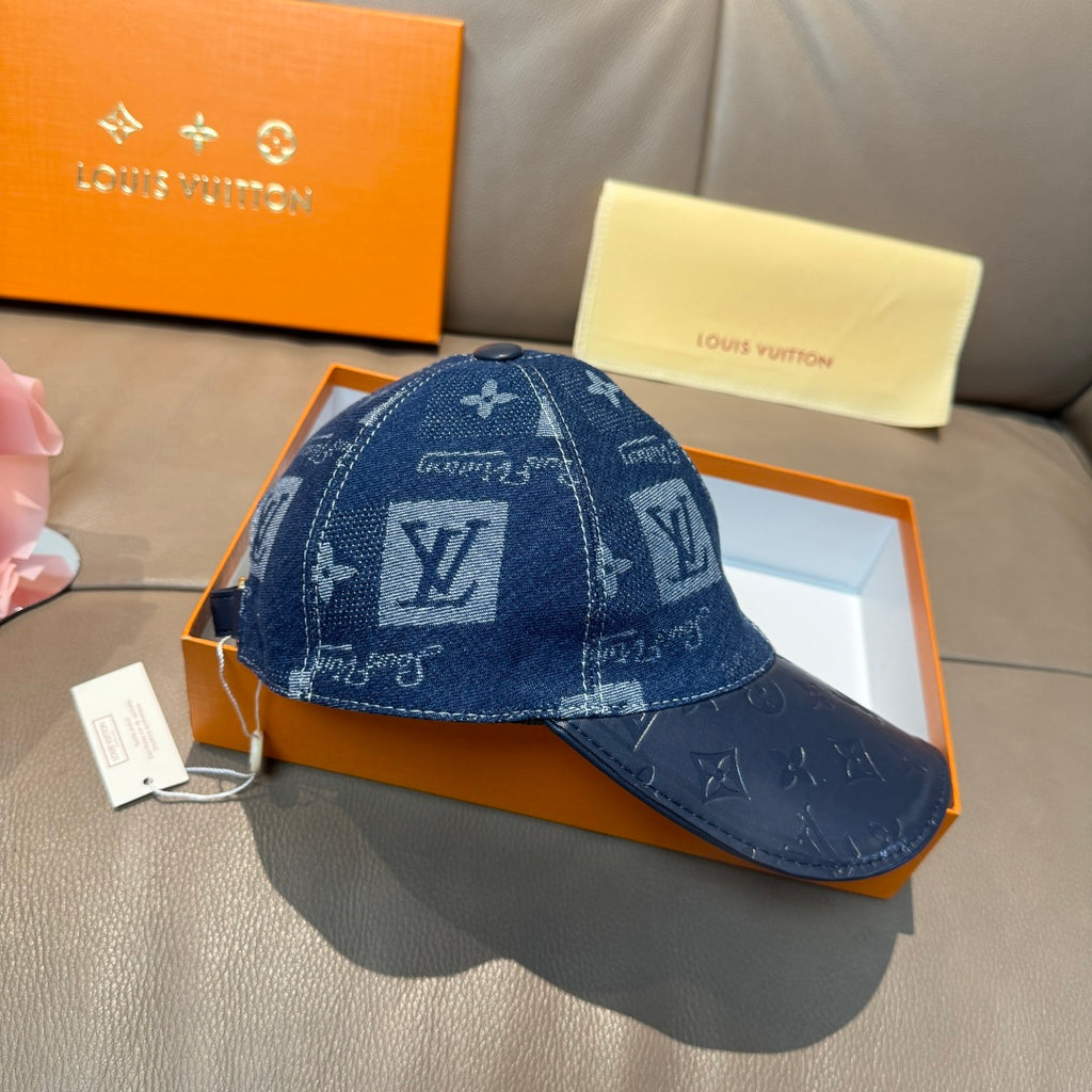 Louis Vuitton denim monogram baseball cap, blue with curved brim and top button