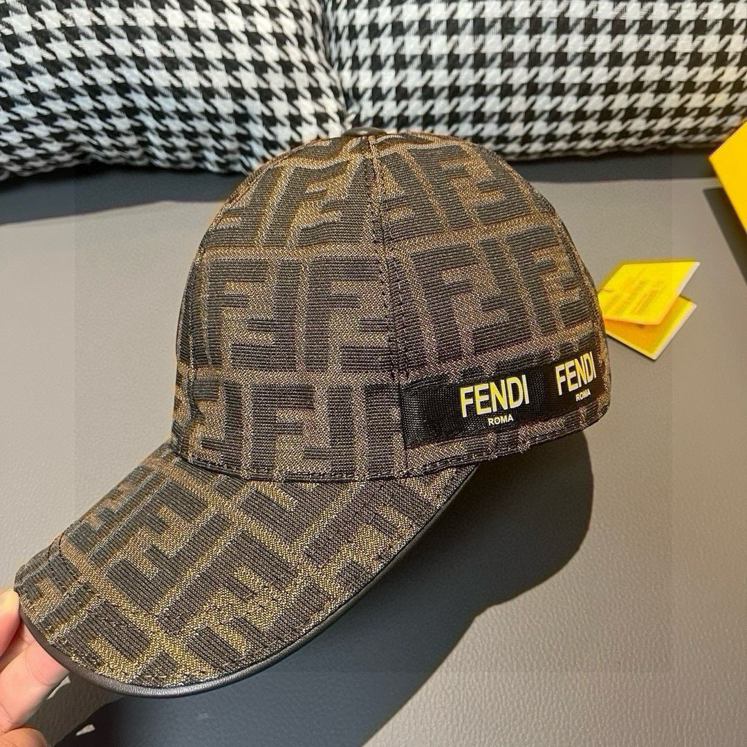 Fendi FF monogram baseball cap with top button and black FENDI Roma label