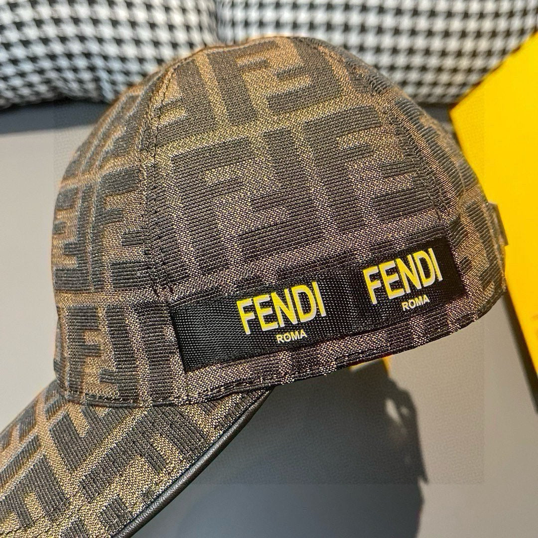 Fendi FF monogram cap with black FENDI logo band and curved brim