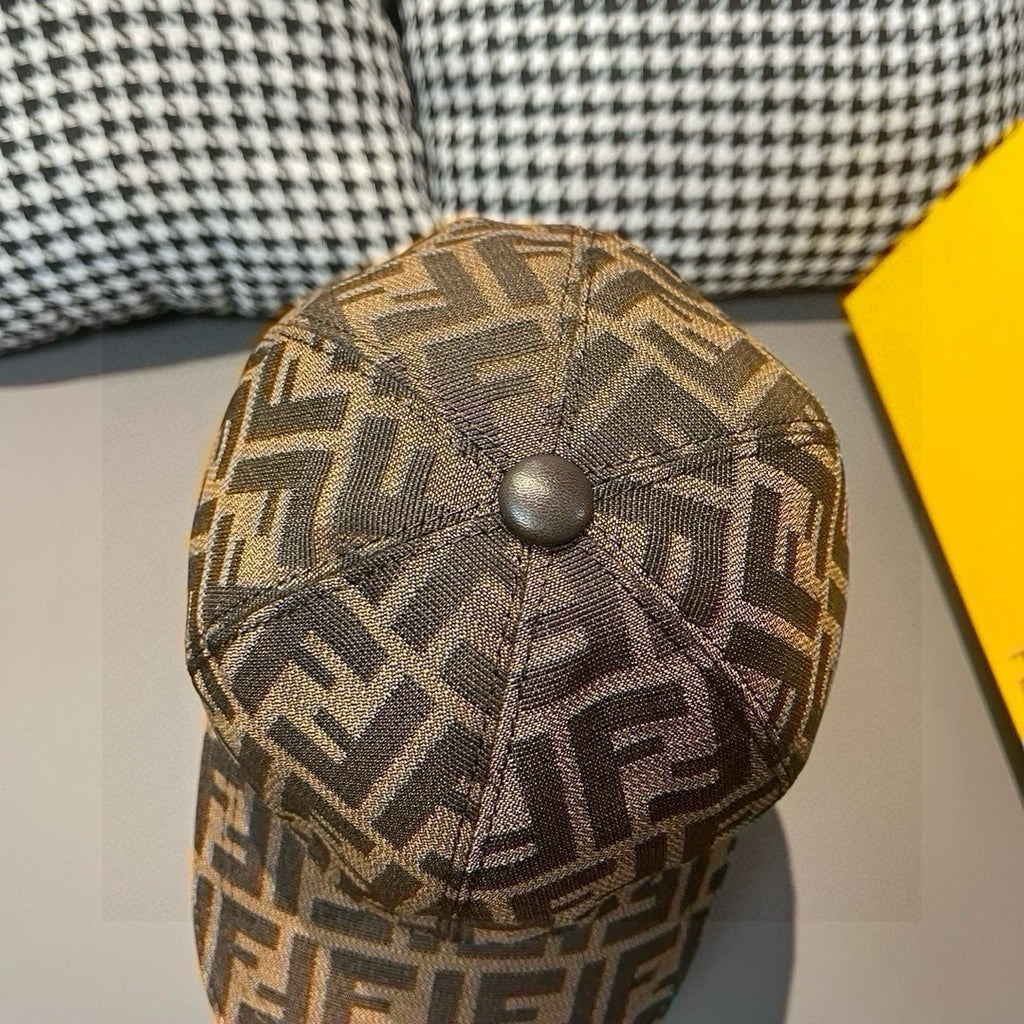 Fendi FF monogram cap with round top button and patterned crown