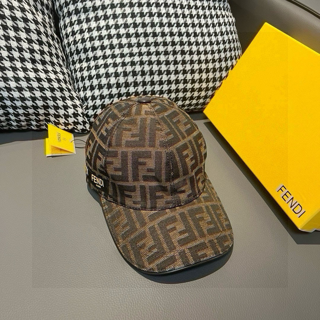 Fendi FF monogram baseball cap with curved brim and black FENDI Roma patch