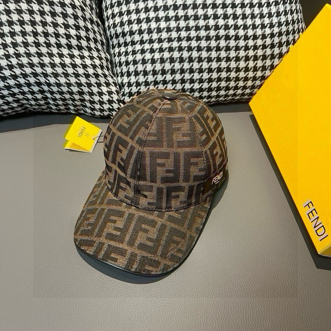 Fendi FF monogram baseball cap with curved brim and black FENDI patch on side