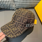 Brown/tan FF monogram baseball cap with curved brim and snap top button