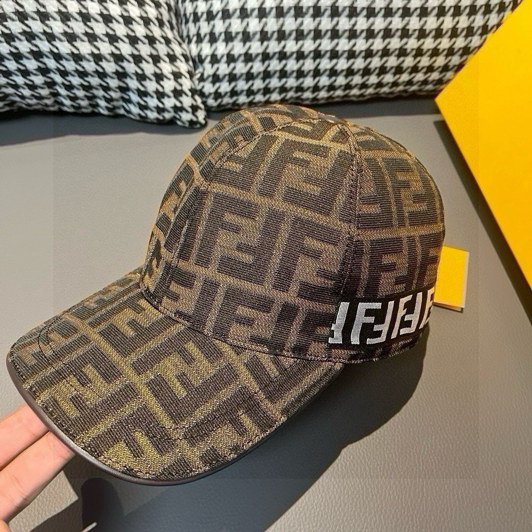 Brown/tan FF monogram baseball cap with curved brim and snap top button