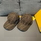 Pair of FF monogram baseball caps, brown/tan canvas, curved brims