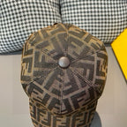 FF monogram baseball cap with top button and brown/tan geometric pattern