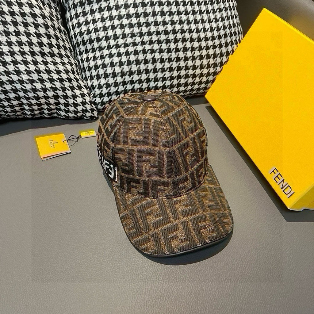 Logo baseball cap with FF monogram, brown/tan fabric, curved brim