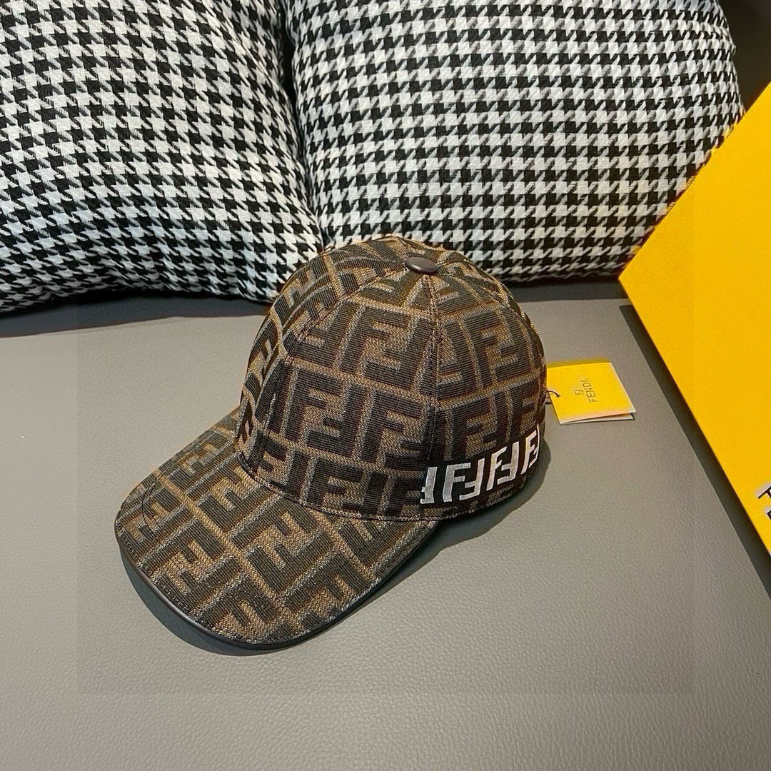 Fendi cap with FF monogram, brown/tan canvas, curved brim