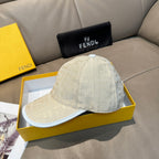 Fendi cap in light cream with allover logo print and white-stitched brim.