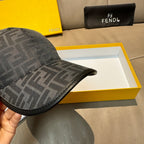 Fendi monogram baseball cap, dark gray crown with black brim edge, side close-up