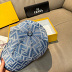 Blue FENDI monogram baseball cap front view with central button