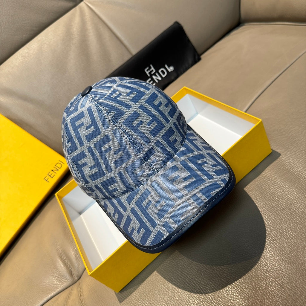Blue FENDI monogram baseball cap with adjustable strap and curved brim