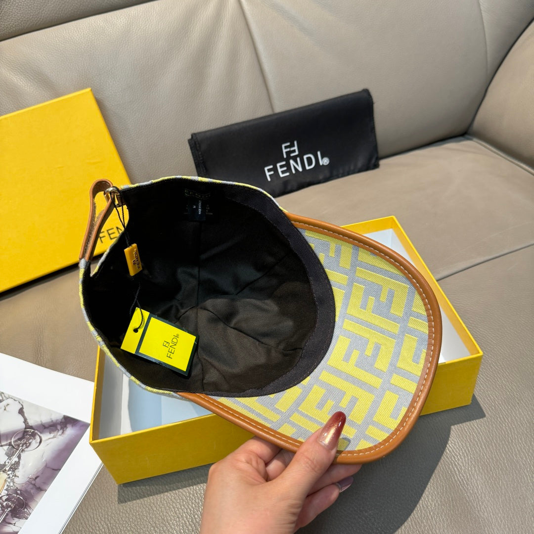 Fendi cap with black interior lining and tan-brown trim, FF monogram crown