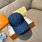 Louis Vuitton monogram baseball cap, blue with repeating logo pattern