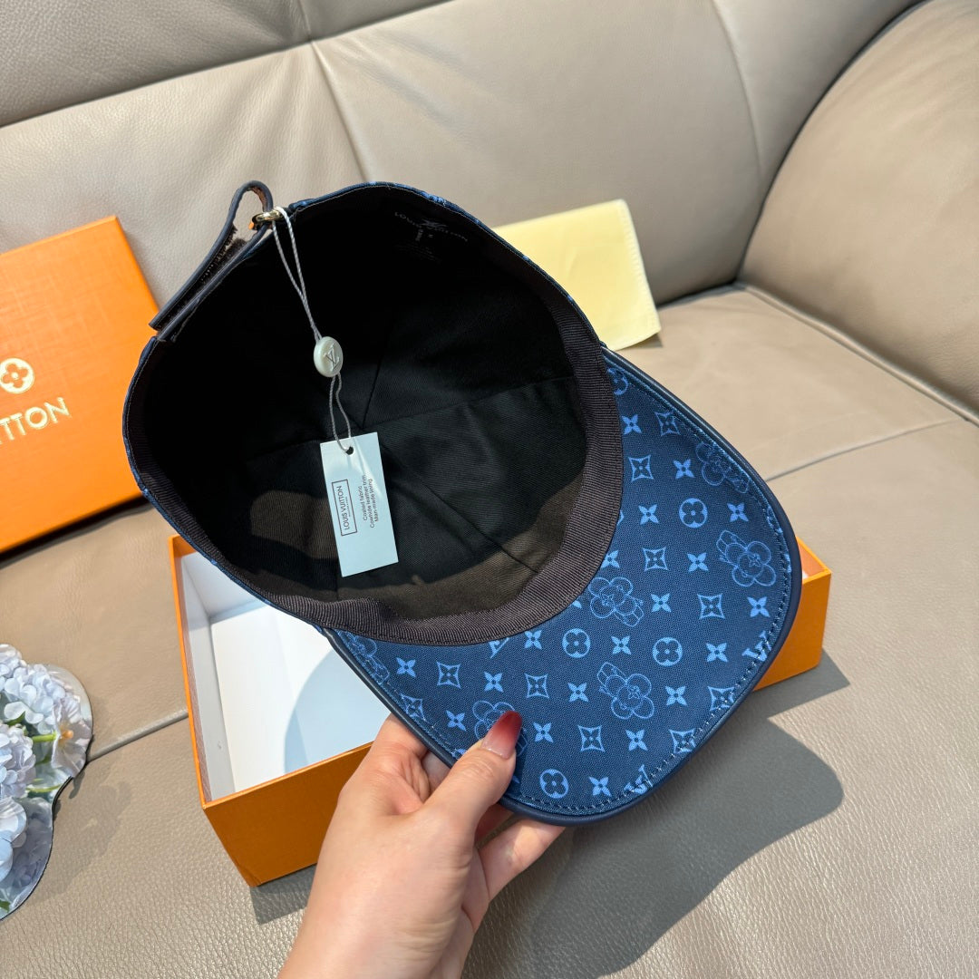 Louis Vuitton monogram cap, blue, inside view showing black lining